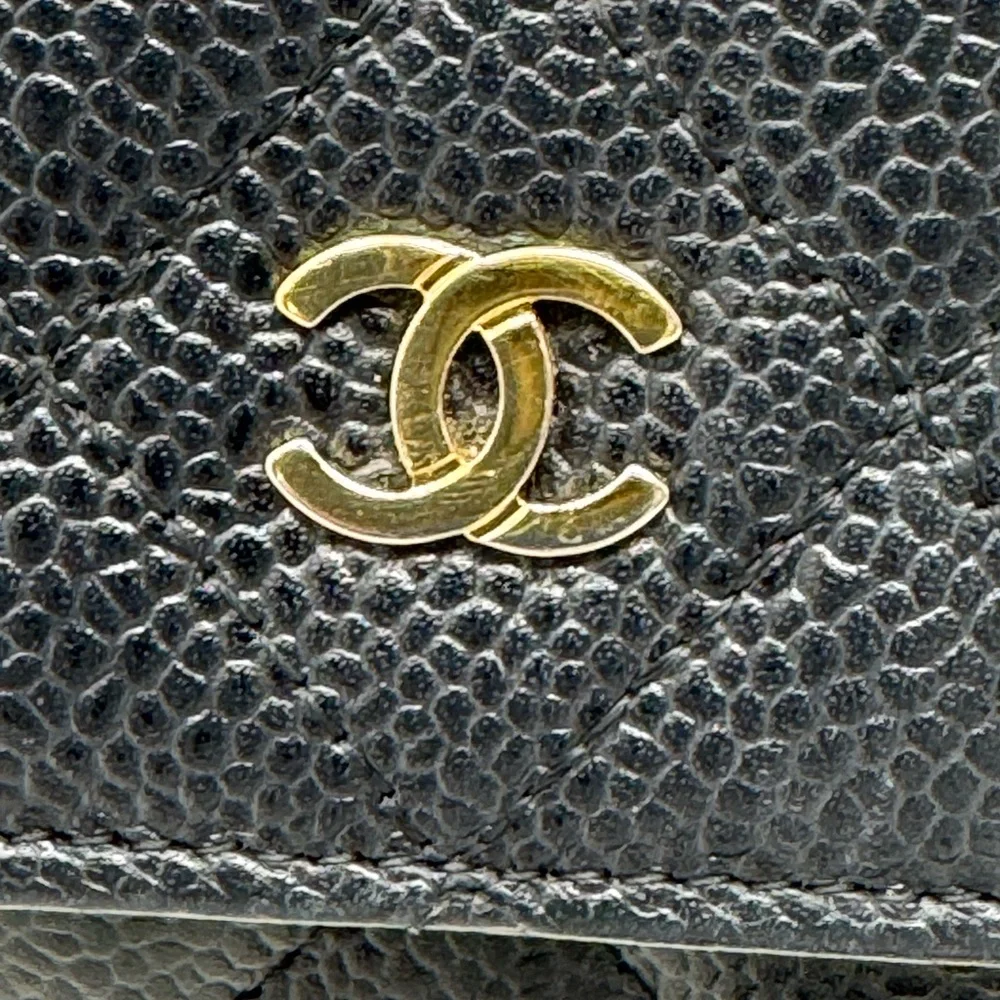 💯Authentic Chanel Black Quilted Caviar Leather Long Wallet Iconic CC Logo - Picture 7 of 9